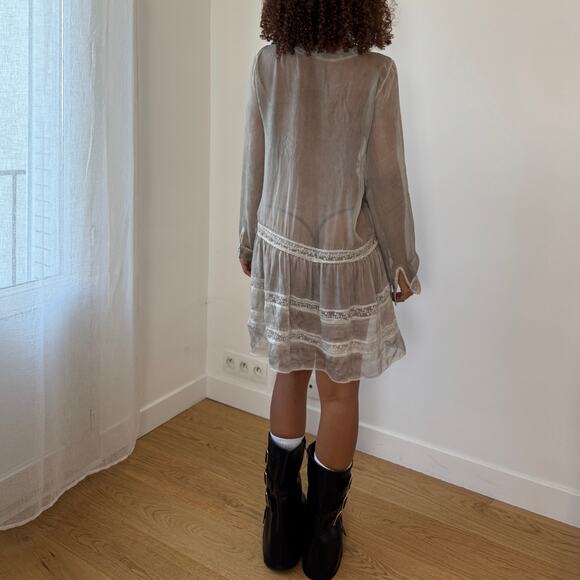 Vintage Italian Sheer Silk Embroidered Mini Dress (S/M) - Picture 4 of 14